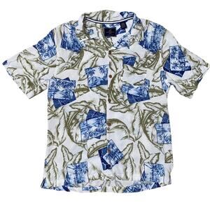 Caribbean Shirt Joe Hawaiian Floral Print Vintage Beach Button Up Short Sleeve
